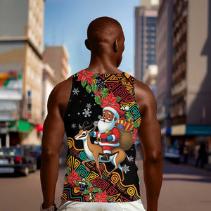 South Africa Gelukkige Kersfees Men Tank Top Black Santa Claus Riding Springbok