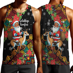 South Africa Gelukkige Kersfees Men Tank Top Black Santa Claus Riding Springbok