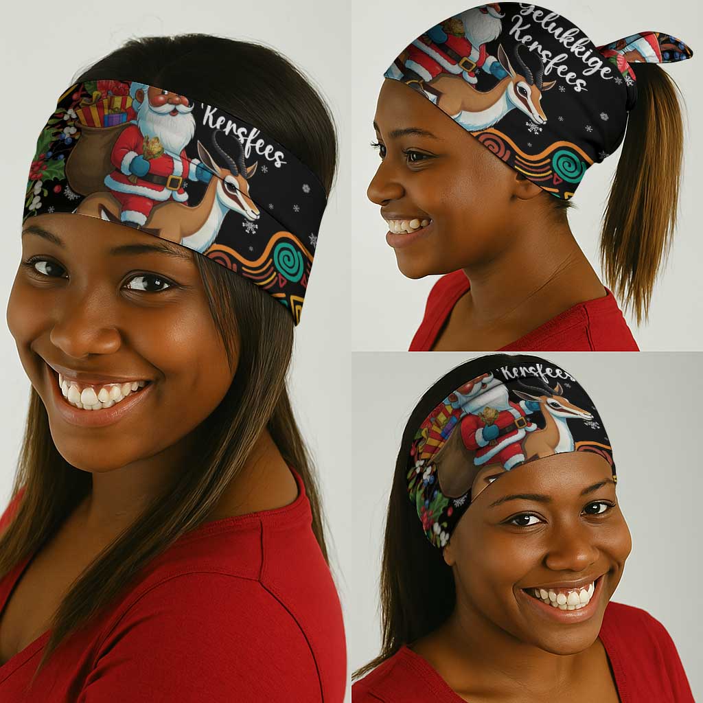 South Africa Gelukkige Kersfees Neck Gaiter Black Santa Claus Riding Springbok LT01