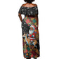 South Africa Gelukkige Kersfees Off Shoulder Maxi Dress Black Santa Claus Riding Springbok