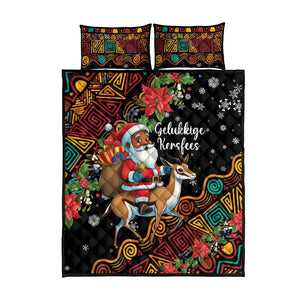 South Africa Gelukkige Kersfees Quilt Bed Set Black Santa Claus Riding Springbok