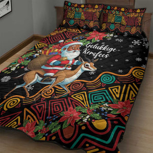 South Africa Gelukkige Kersfees Quilt Bed Set Black Santa Claus Riding Springbok