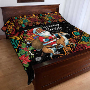 South Africa Gelukkige Kersfees Quilt Bed Set Black Santa Claus Riding Springbok