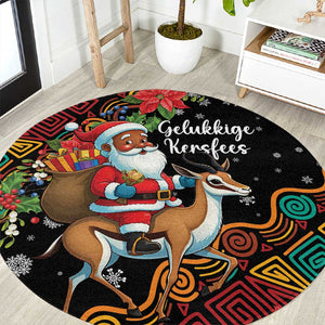 South Africa Gelukkige Kersfees Round Carpet Black Santa Claus Riding Springbok