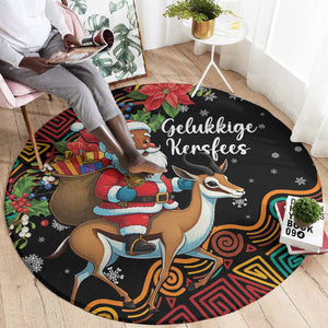 South Africa Gelukkige Kersfees Round Carpet Black Santa Claus Riding Springbok