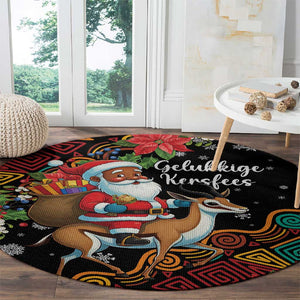 South Africa Gelukkige Kersfees Round Carpet Black Santa Claus Riding Springbok