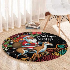 South Africa Gelukkige Kersfees Round Carpet Black Santa Claus Riding Springbok