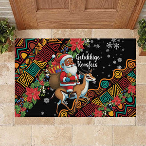 South Africa Gelukkige Kersfees Rubber Doormat Black Santa Claus Riding Springbok