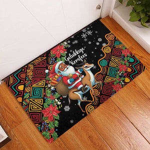 South Africa Gelukkige Kersfees Rubber Doormat Black Santa Claus Riding Springbok