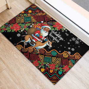 South Africa Gelukkige Kersfees Rubber Doormat Black Santa Claus Riding Springbok