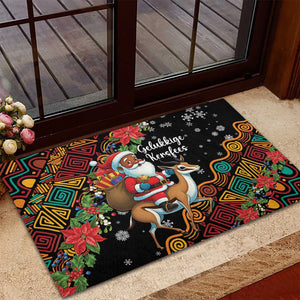 South Africa Gelukkige Kersfees Rubber Doormat Black Santa Claus Riding Springbok