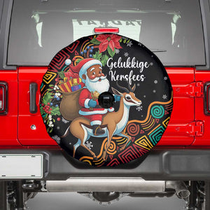 South Africa Gelukkige Kersfees Spare Tire Cover Black Santa Claus Riding Springbok