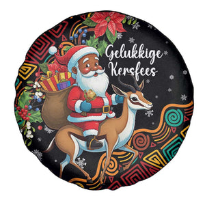 South Africa Gelukkige Kersfees Spare Tire Cover Black Santa Claus Riding Springbok