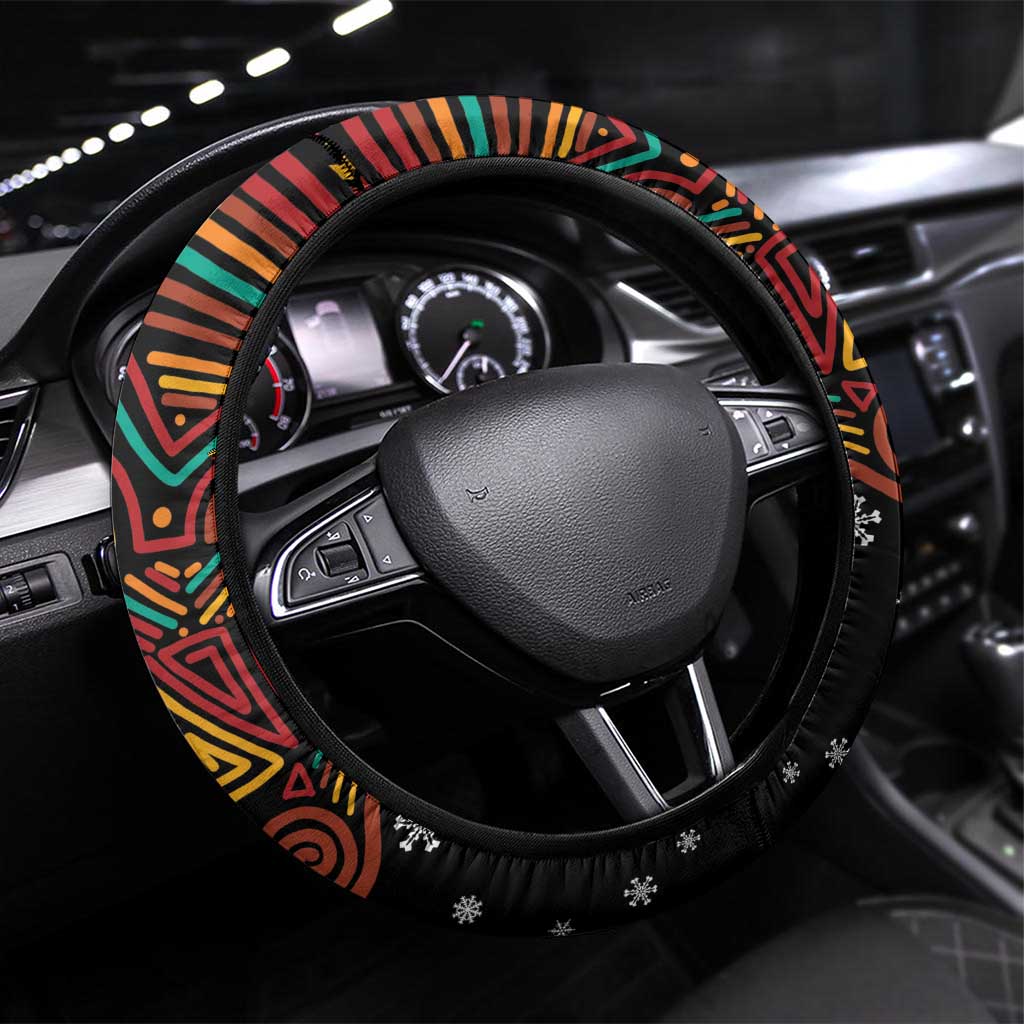 South Africa Gelukkige Kersfees Steering Wheel Cover Black Santa Claus Riding Springbok