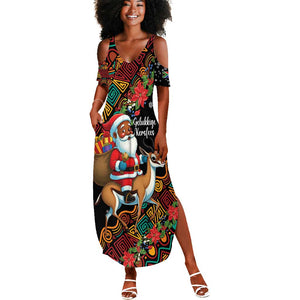 South Africa Gelukkige Kersfees Summer Maxi Dress Black Santa Claus Riding Springbok