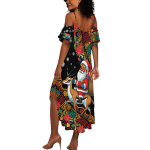 South Africa Gelukkige Kersfees Summer Maxi Dress Black Santa Claus Riding Springbok