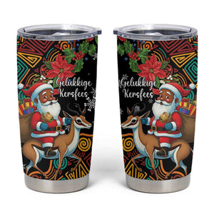 South Africa Gelukkige Kersfees Tumbler Cup Black Santa Claus Riding Springbok