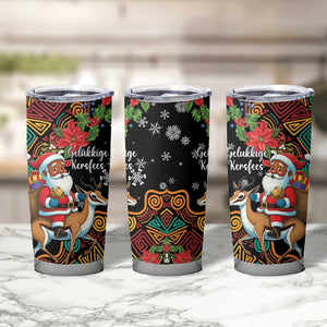 South Africa Gelukkige Kersfees Tumbler Cup Black Santa Claus Riding Springbok