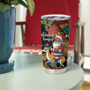 South Africa Gelukkige Kersfees Tumbler Cup Black Santa Claus Riding Springbok