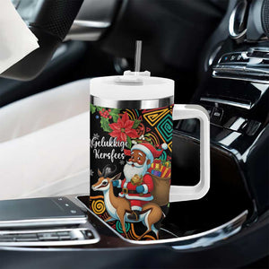 South Africa Gelukkige Kersfees Tumbler With Handle Black Santa Claus Riding Springbok