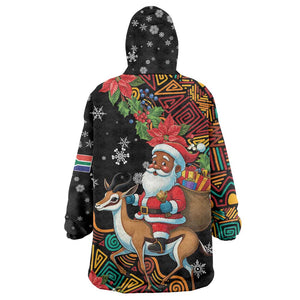 South Africa Gelukkige Kersfees Wearable Blanket Hoodie Black Santa Claus Riding Springbok