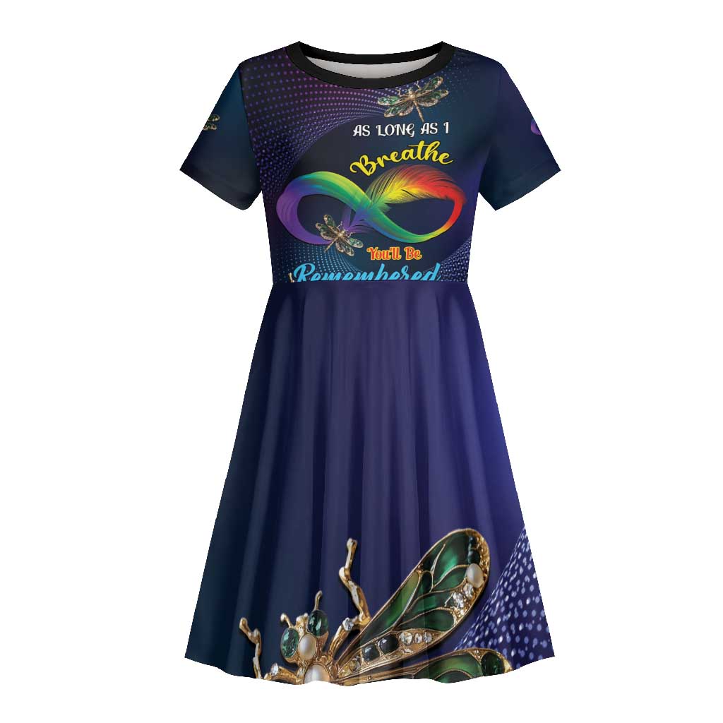 Personalized As Long As I Breathe You'll Be Remembered Kid Short Sleeve Dress Luxury Dragonfly - Feather Infinity