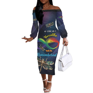 Personalized As Long As I Breathe You'll Be Remembered Off The Shoulder Long Sleeve Dress Luxury Dragonfly - Feather Infinity