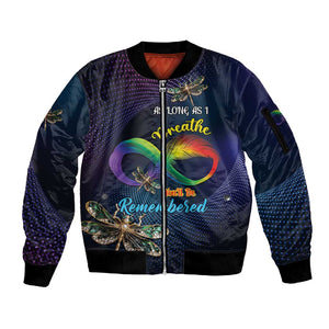 Personalized As Long As I Breathe You'll Be Remembered Sleeve Zip Bomber Jacket Luxury Dragonfly - Feather Infinity