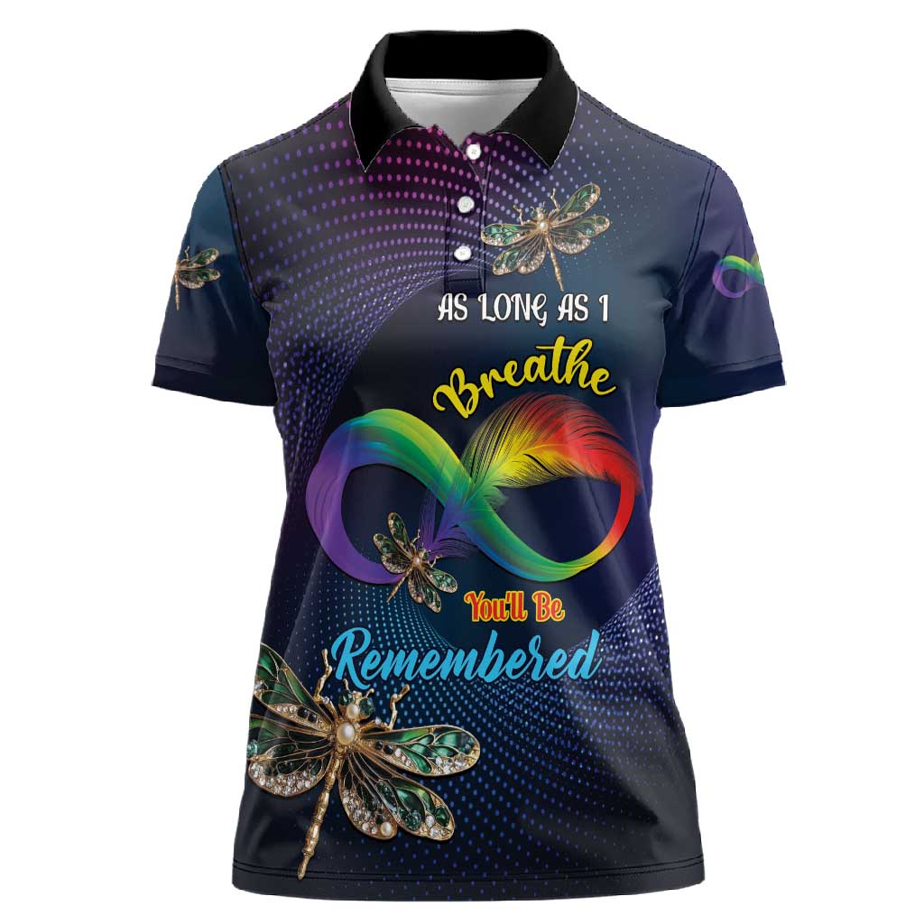 Personalized As Long As I Breathe You'll Be Remembered Women Polo Shirt Luxury Dragonfly - Feather Infinity