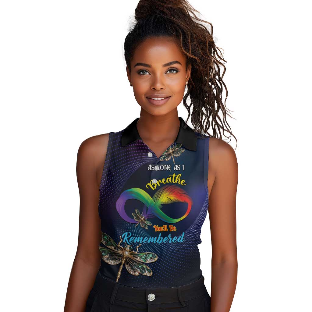 Personalized As Long As I Breathe You'll Be Remembered Women Sleeveless Polo Shirt Luxury Dragonfly - Feather Infinity