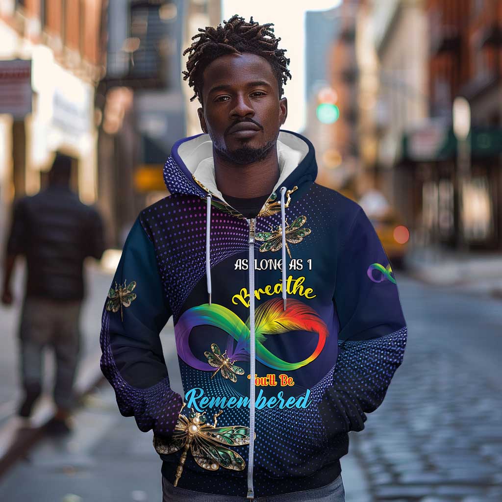Personalized As Long As I Breathe You'll Be Remembered Zip Hoodie Luxury Dragonfly - Feather Infinity