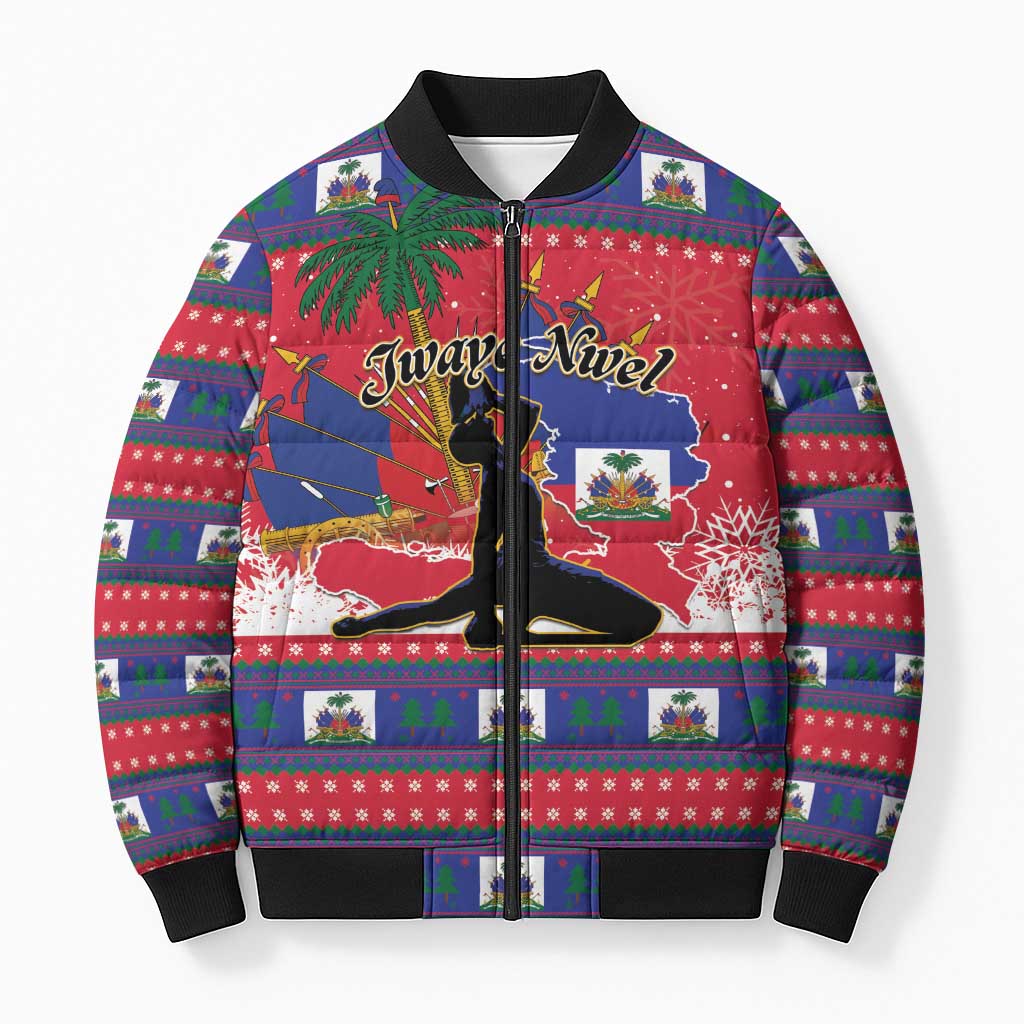 Personalized Ayiti Jwaye Nwel Bomber Puffer Jacket Haiti Merry Christmas