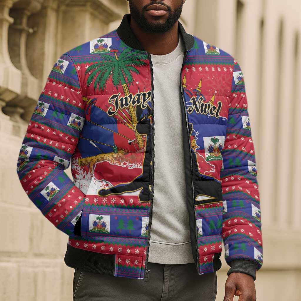 Personalized Ayiti Jwaye Nwel Bomber Puffer Jacket Haiti Merry Christmas