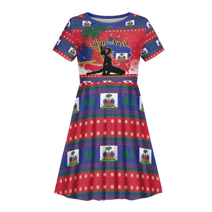 Personalized Ayiti Jwaye Nwel Kid Short Sleeve Dress Haiti Merry Christmas LT01