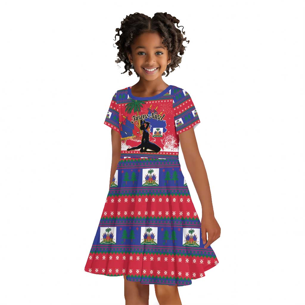 Personalized Ayiti Jwaye Nwel Kid Short Sleeve Dress Haiti Merry Christmas LT01