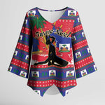 Personalized Ayiti Jwaye Nwel Kimono Sleeve Blouse Haiti Merry Christmas