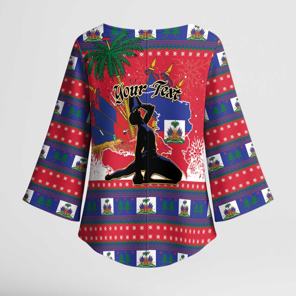 Personalized Ayiti Jwaye Nwel Kimono Sleeve Blouse Haiti Merry Christmas