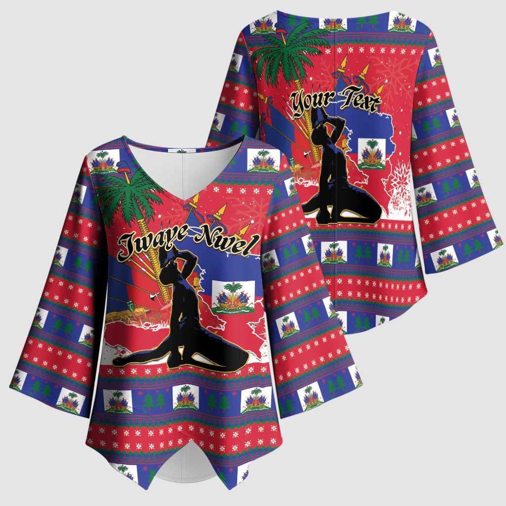 Personalized Ayiti Jwaye Nwel Kimono Sleeve Blouse Haiti Merry Christmas