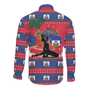 Personalized Ayiti Jwaye Nwel Long Sleeve Button Shirt Haiti Merry Christmas - African Pride