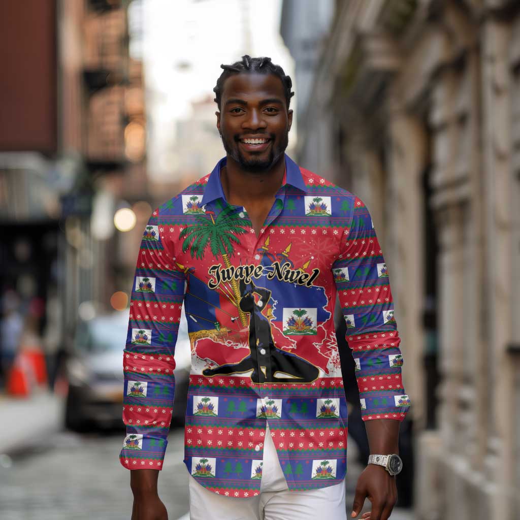 Personalized Ayiti Jwaye Nwel Long Sleeve Button Shirt Haiti Merry Christmas - African Pride