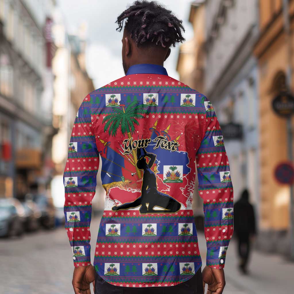 Personalized Ayiti Jwaye Nwel Long Sleeve Button Shirt Haiti Merry Christmas - African Pride