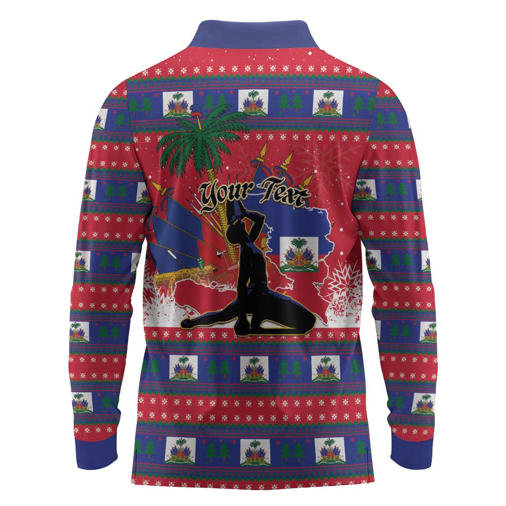 Personalized Ayiti Jwaye Nwel Long Sleeve Polo Shirt Haiti Merry Christmas - African Pride