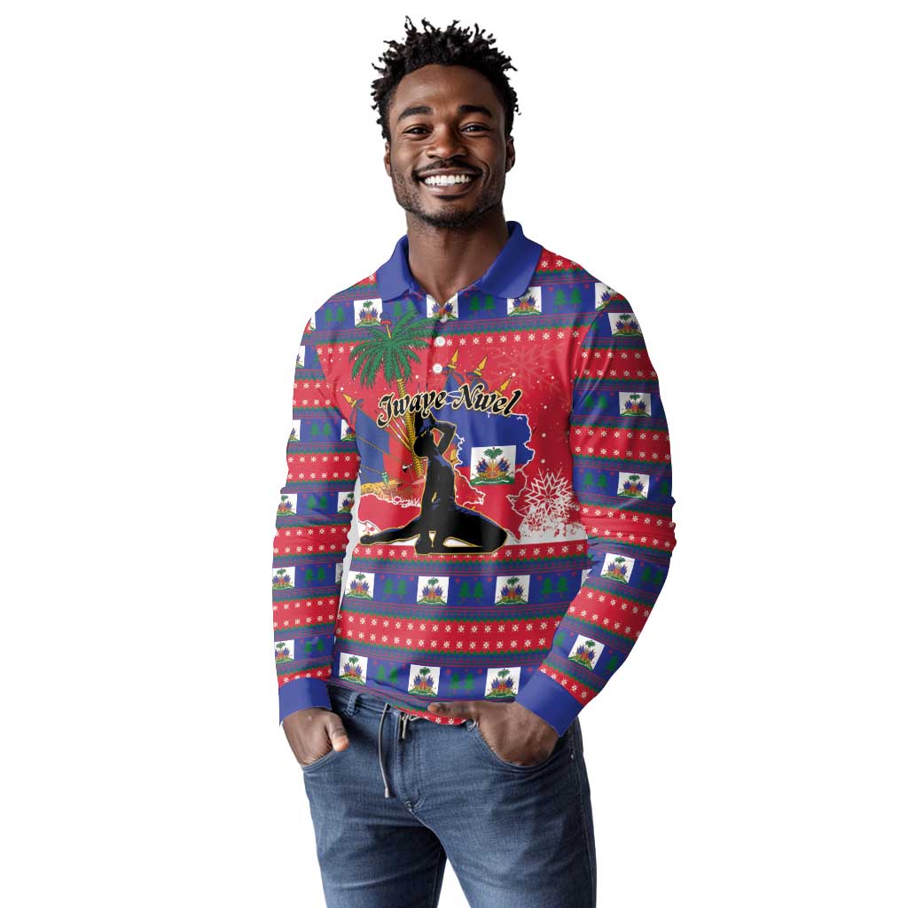 Personalized Ayiti Jwaye Nwel Long Sleeve Polo Shirt Haiti Merry Christmas - African Pride