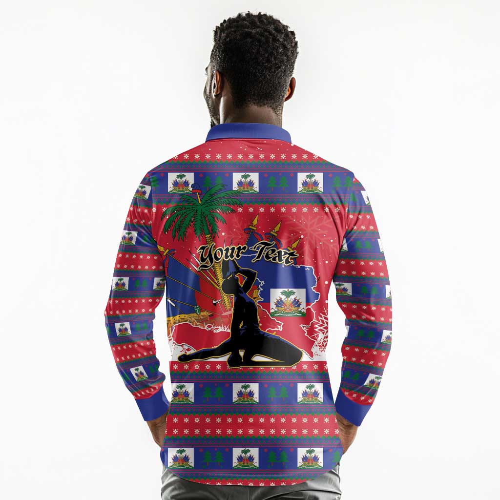 Personalized Ayiti Jwaye Nwel Long Sleeve Polo Shirt Haiti Merry Christmas - African Pride