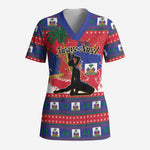 Personalized Ayiti Jwaye Nwel Scrub Top Haiti Merry Christmas - African Pride