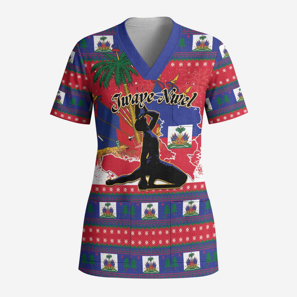 Personalized Ayiti Jwaye Nwel Scrub Top Haiti Merry Christmas - African Pride