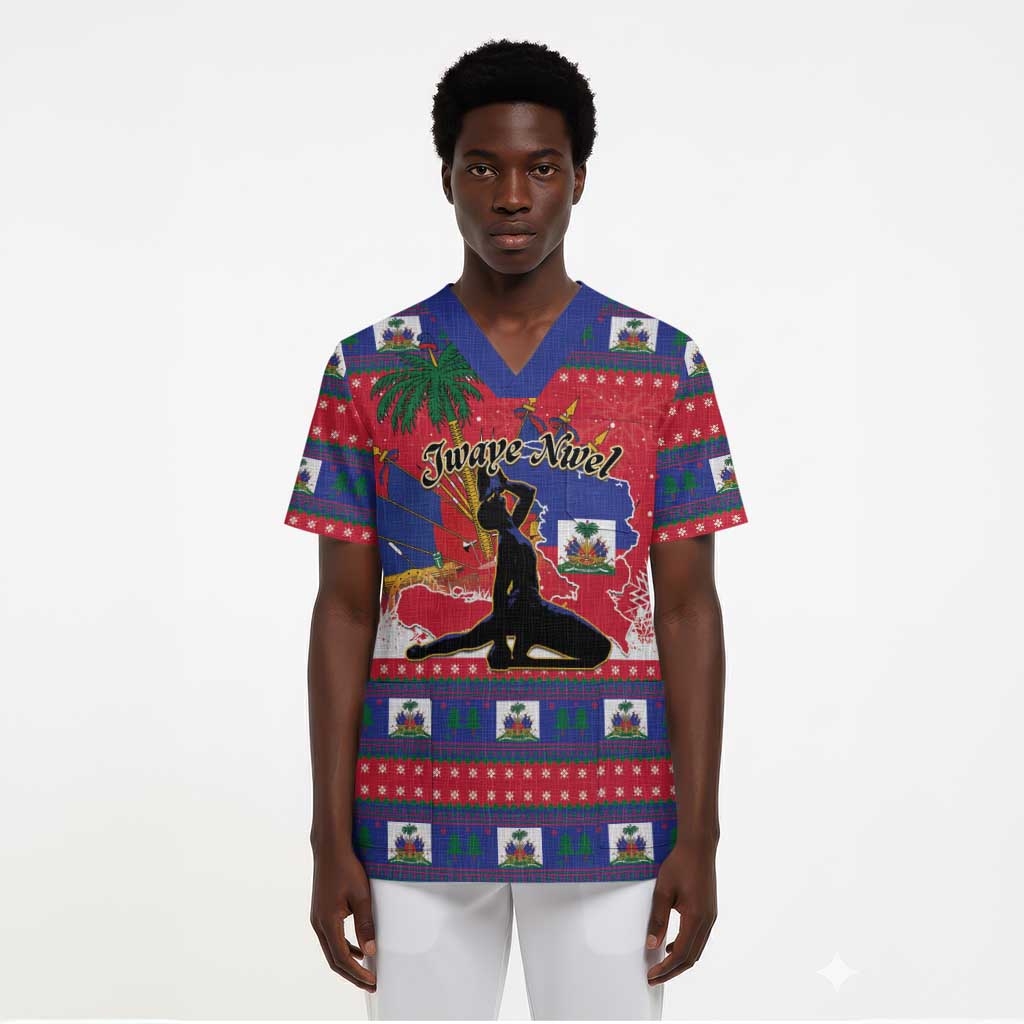 Personalized Ayiti Jwaye Nwel Scrub Top Haiti Merry Christmas - African Pride