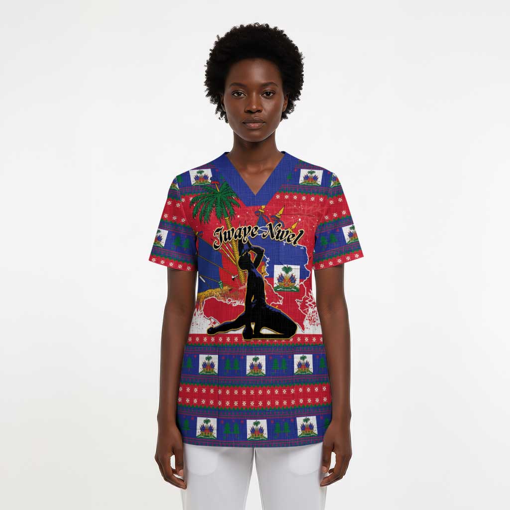 Personalized Ayiti Jwaye Nwel Scrub Top Haiti Merry Christmas - African Pride
