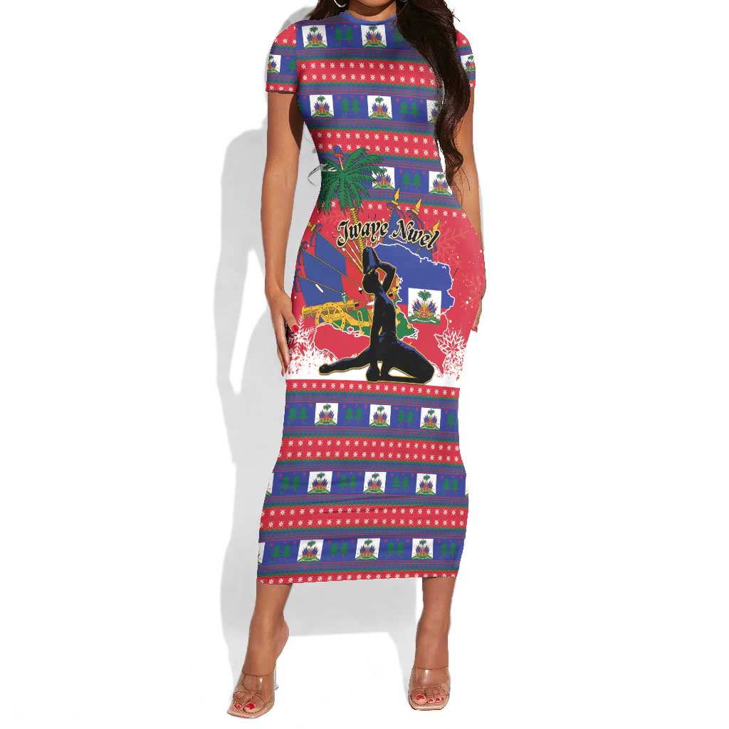 Personalized Ayiti Jwaye Nwel Short Sleeve Bodycon Dress Haiti Merry Christmas LT01