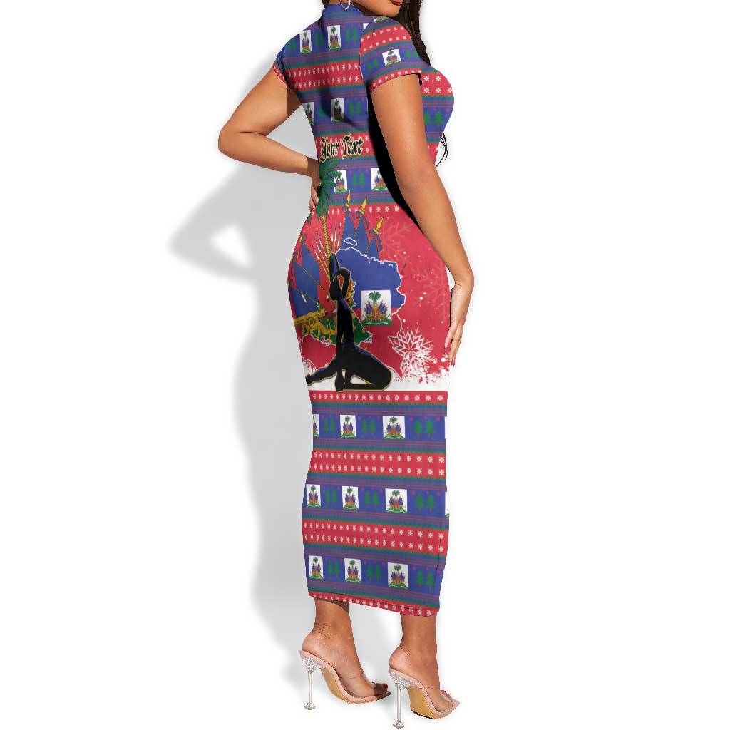 Personalized Ayiti Jwaye Nwel Short Sleeve Bodycon Dress Haiti Merry Christmas LT01
